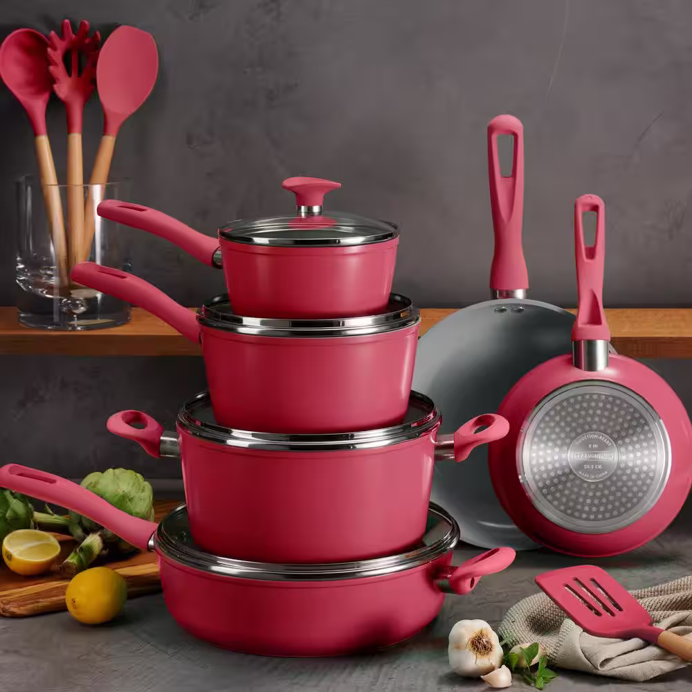 Tramontina 14-Piece Ceramic Cookware Set in Red