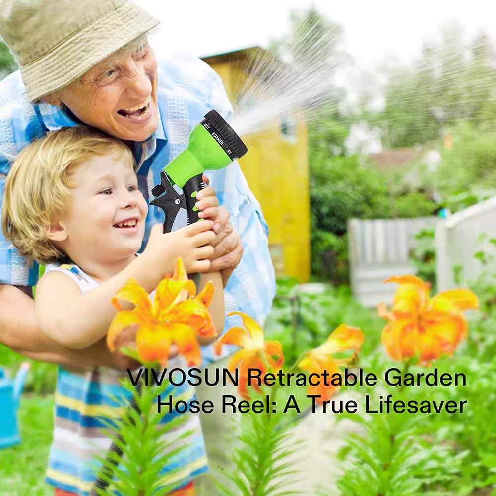 VIVOSUN Wall-Mounted 0.5 in. Dia x 100 ft. Retractable Garden Hose Reel with a 9-Pattern Nozzle