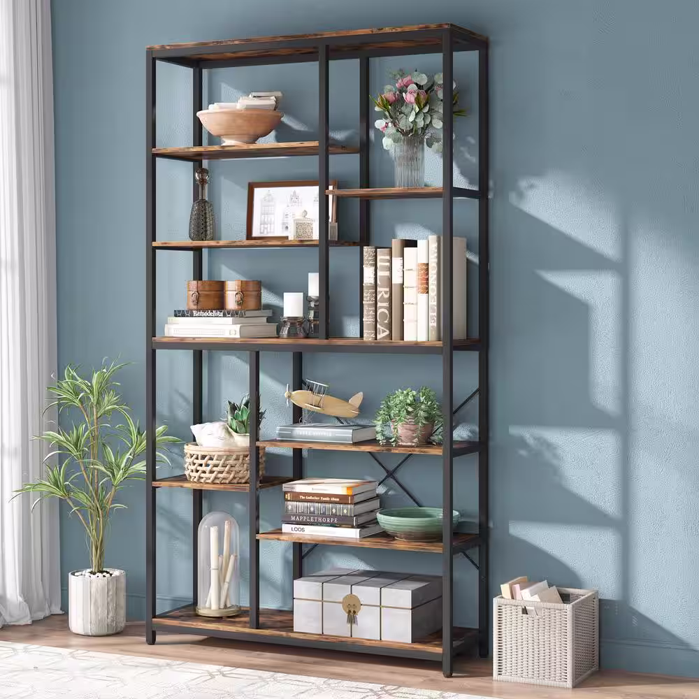 Tribesigns Earlimart 78.7 in. Brown Engineered Wood 8-Shelf Etagere Bookcase for Living Room