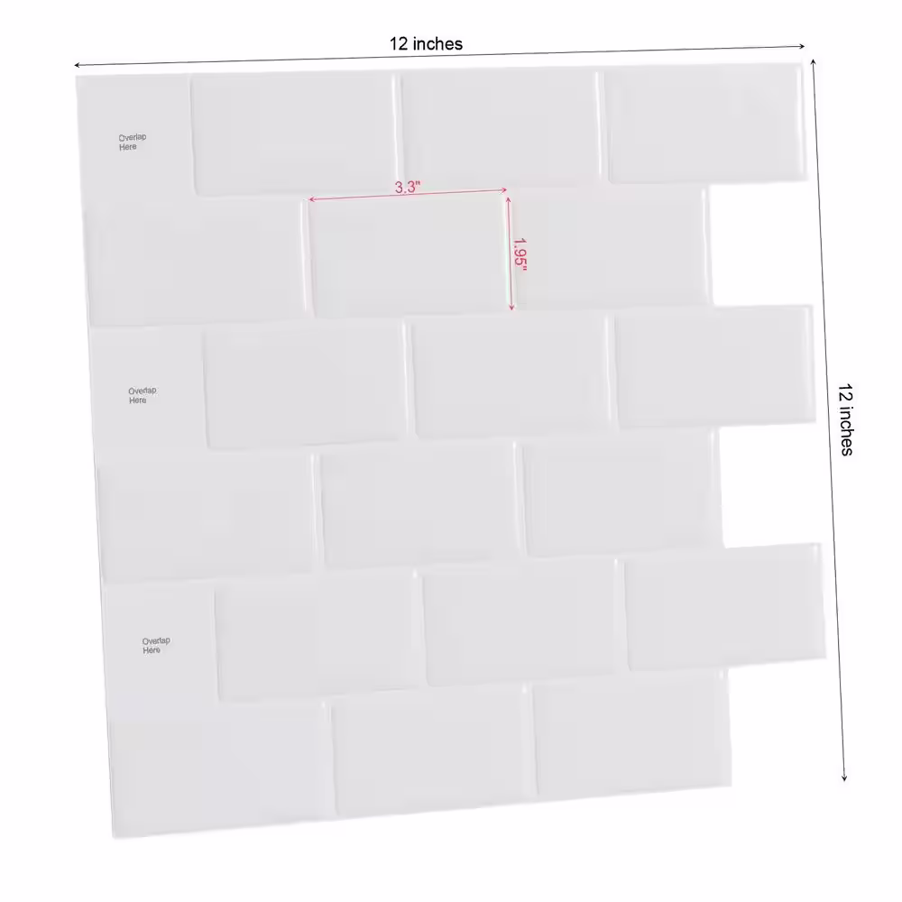 Art3d 12 in. x 12 in. Peel and Stick Wall Tile Vinyl Backsplash Tile in White (10 Tiles)