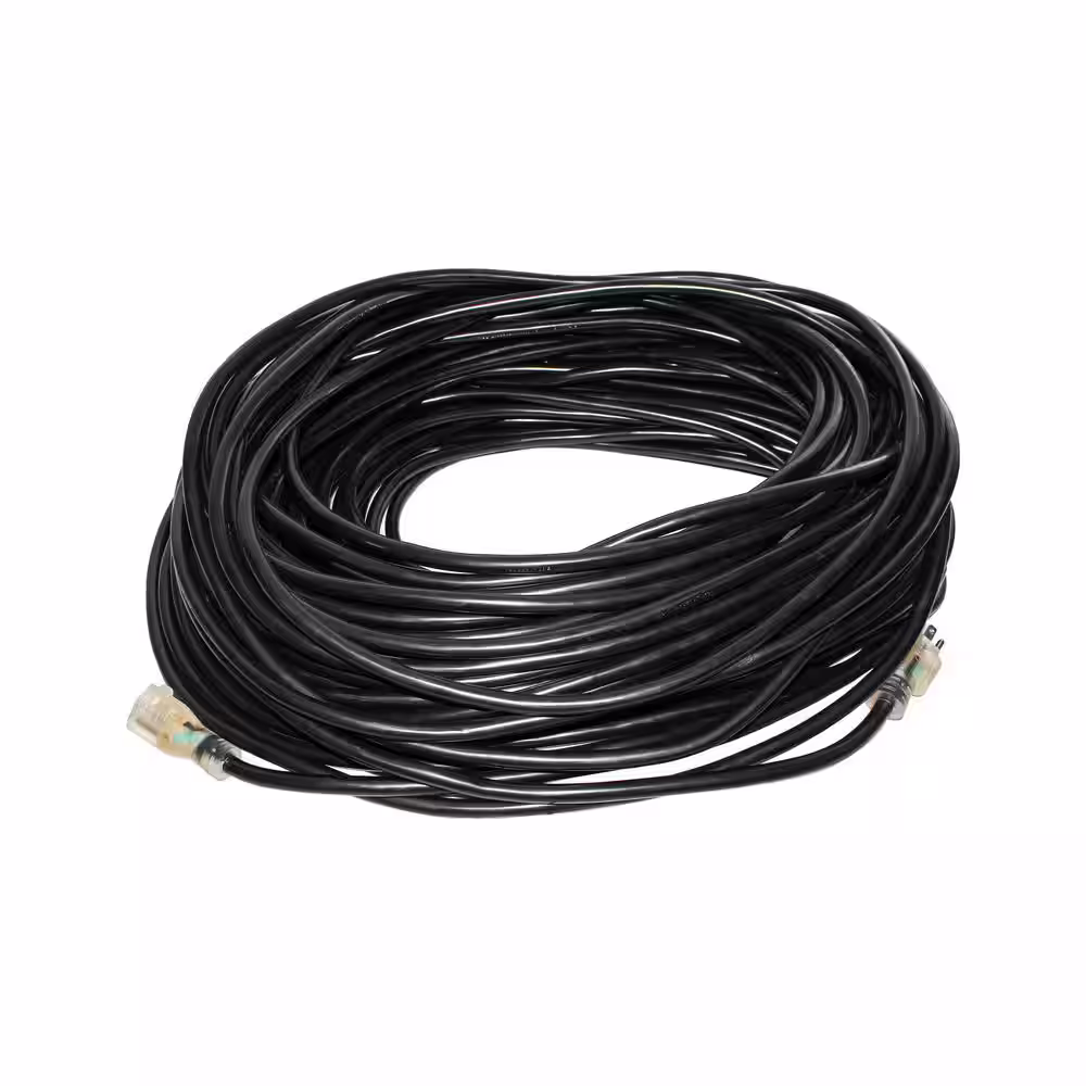 None 200 ft. 14/3 SJTW 7 Amp 125-Volt 875-Watt Lighted End Indoor/Outdoor Black Heavy-Duty Extension Cord (2-Pack)