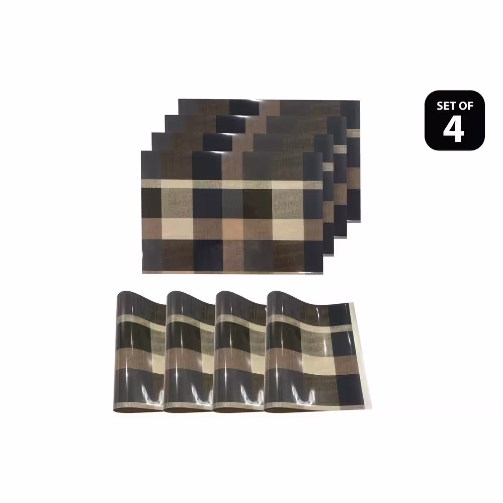 Dainty Home Plaid Blue Reversible Metallic Printed Placemats (Set of 4)