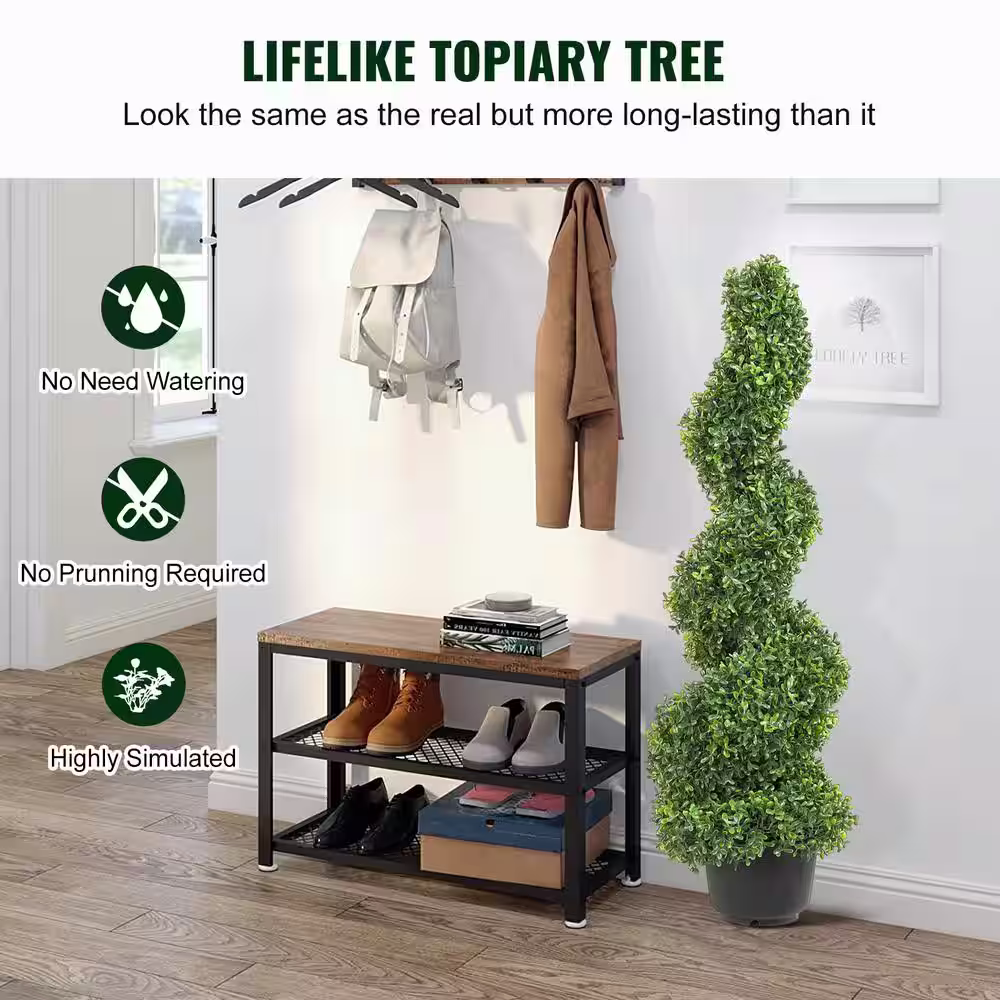 None Artificial Topiaries Boxwood Trees 36 in. Green Artificial Boxwood Topiaries Within Containers, (2-Piece)