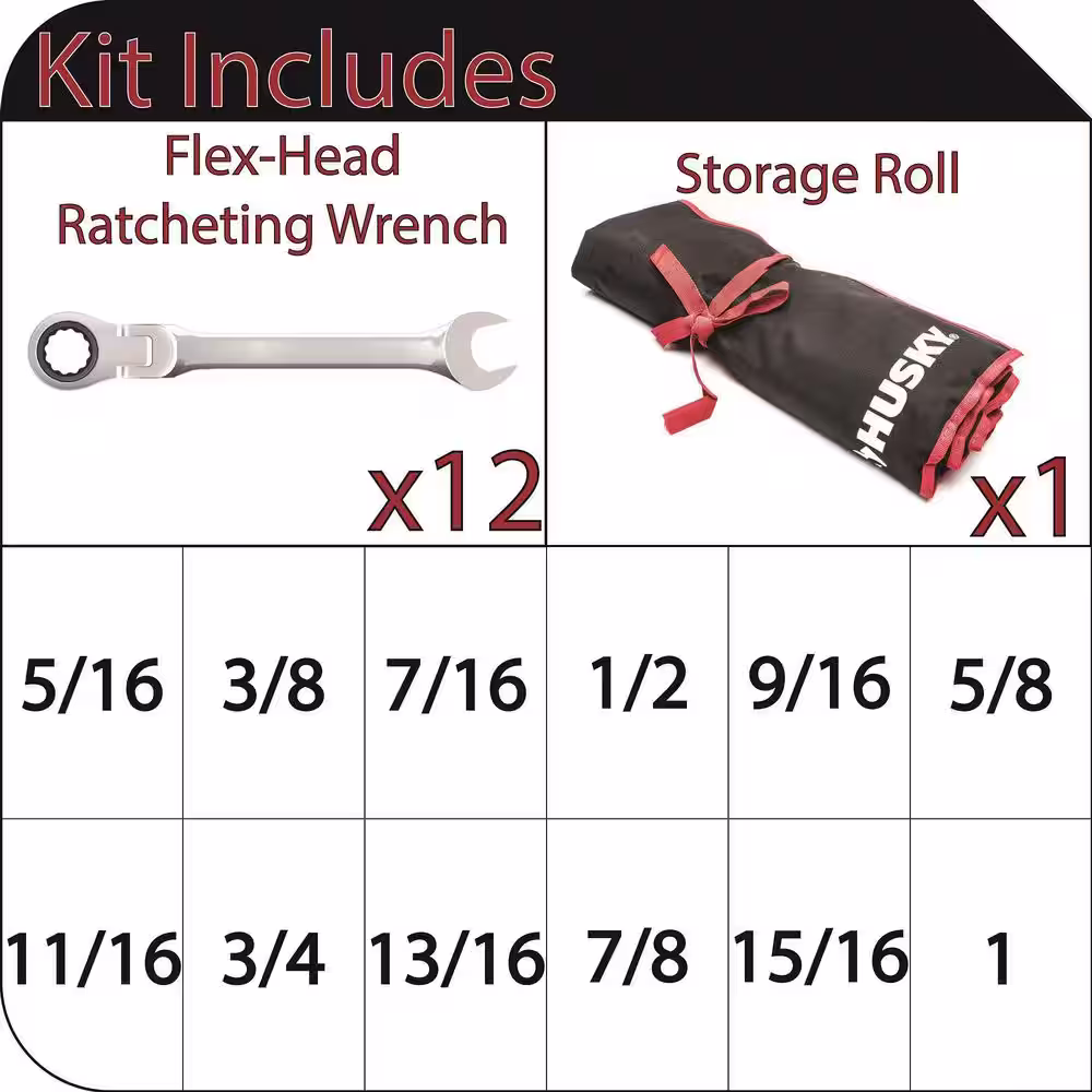 Husky 72-Tooth Master SAE Flex Head Ratcheting Wrench Set (12-Piece)