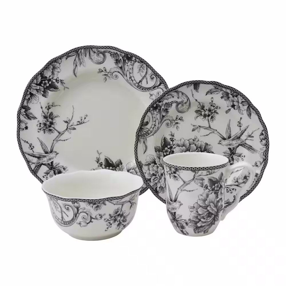 222 Fifth Adelaide 16-Piece Black Porcelain Dinnerware Set