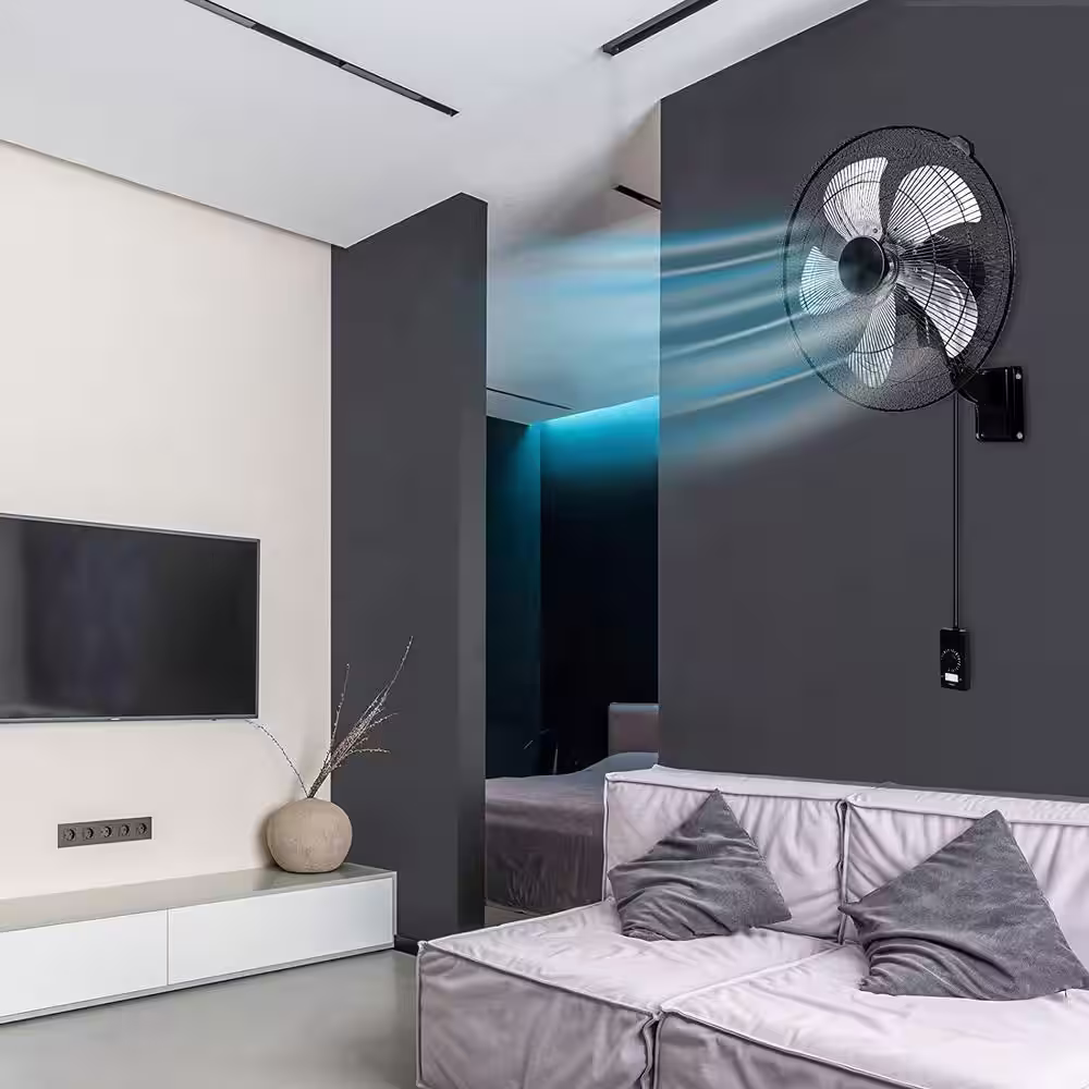 Amucolo 18 in. 5-Speed Household Commercial Wall Mount Fan in Black with 90 Degree Horizontal Oscillation