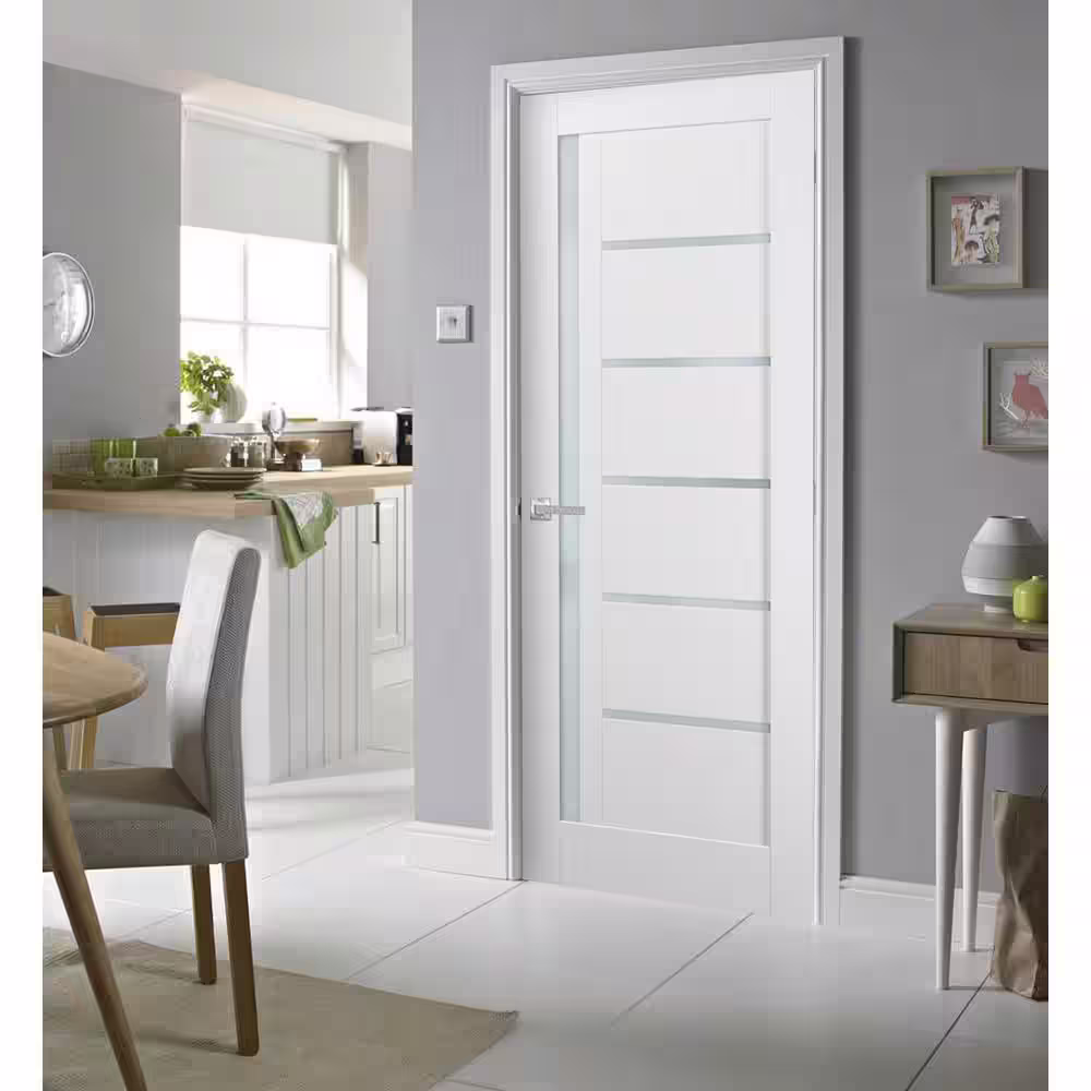 Sartodoors 4088 42 in. x 84 in. Left/Right Frosted Solid MDF White Finished Pine Wood Single Prehung Interior Door with Hardware
