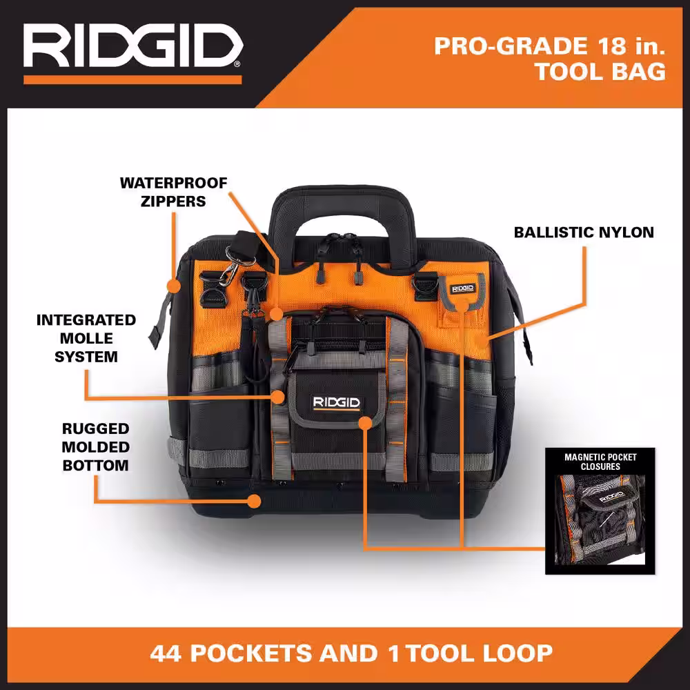RIDGID 18 in. 44 Pocket Professional Grade Tool Bag