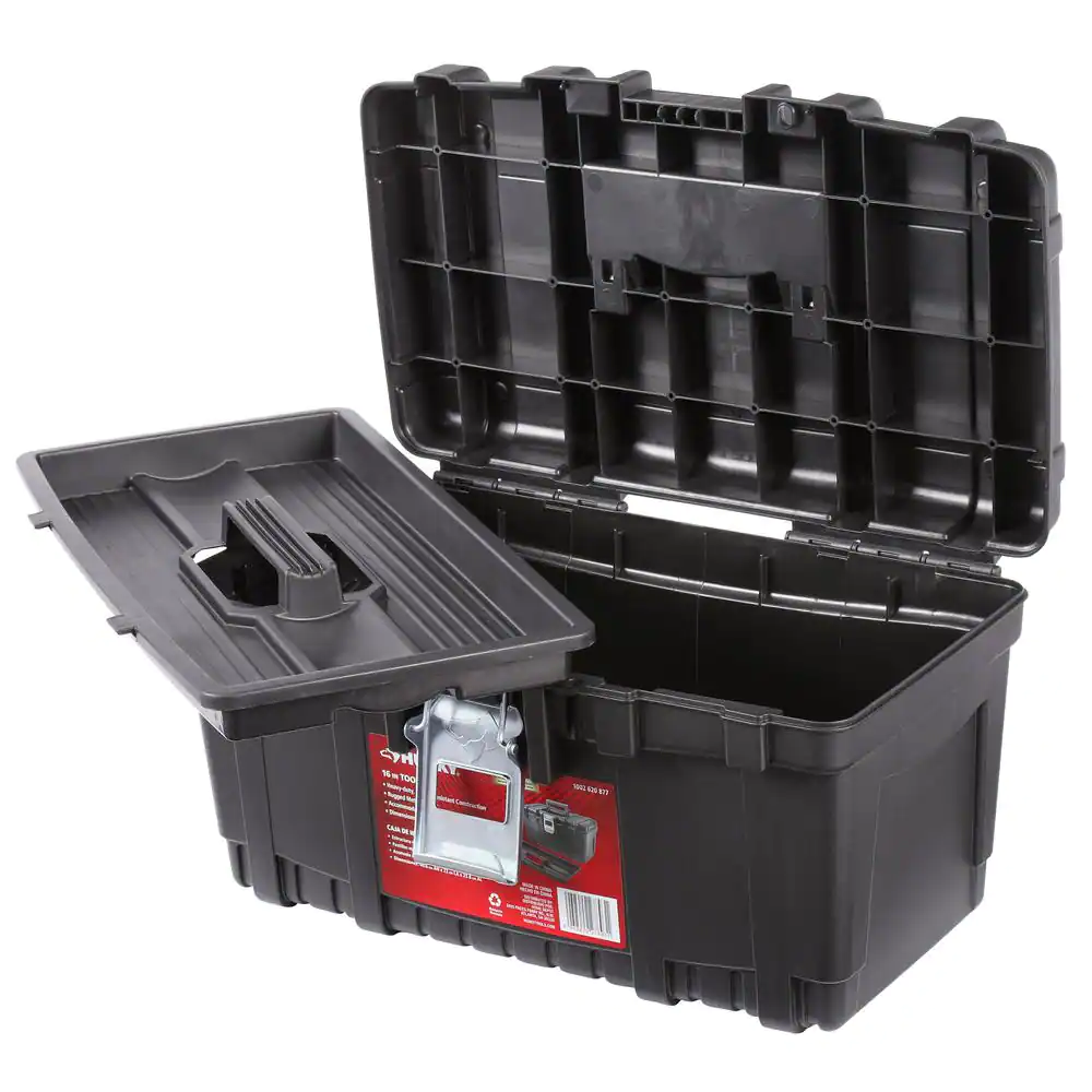 Husky 16 in. Plastic Portable Tool Box with Metal Latch (1.6 mm) in Black