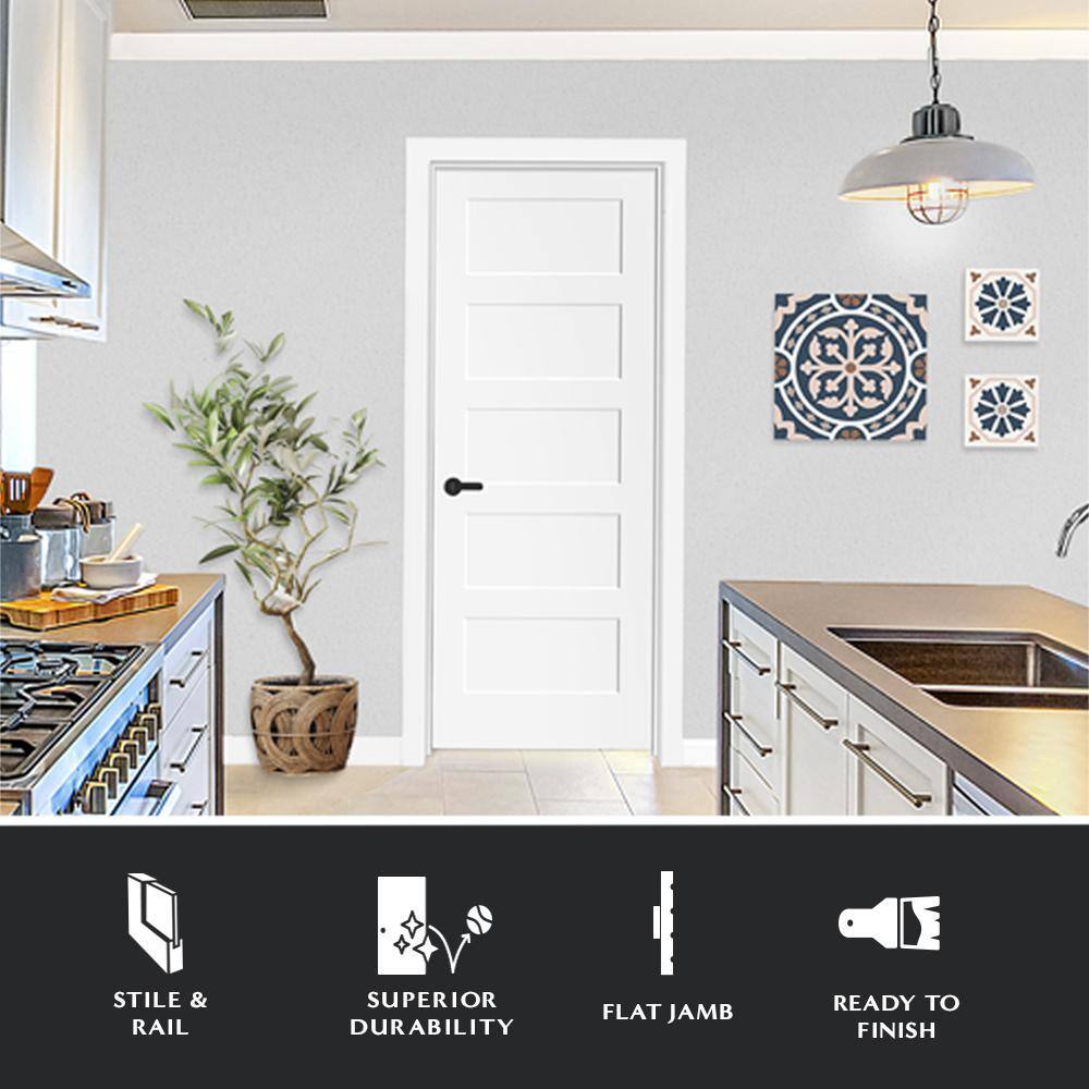 Steves & Sons 30 in. x 80 in. 5-Panel Shaker White Primed Right Hand Solid Core Wood Single Prehung Interior Door with Bronze Hinges