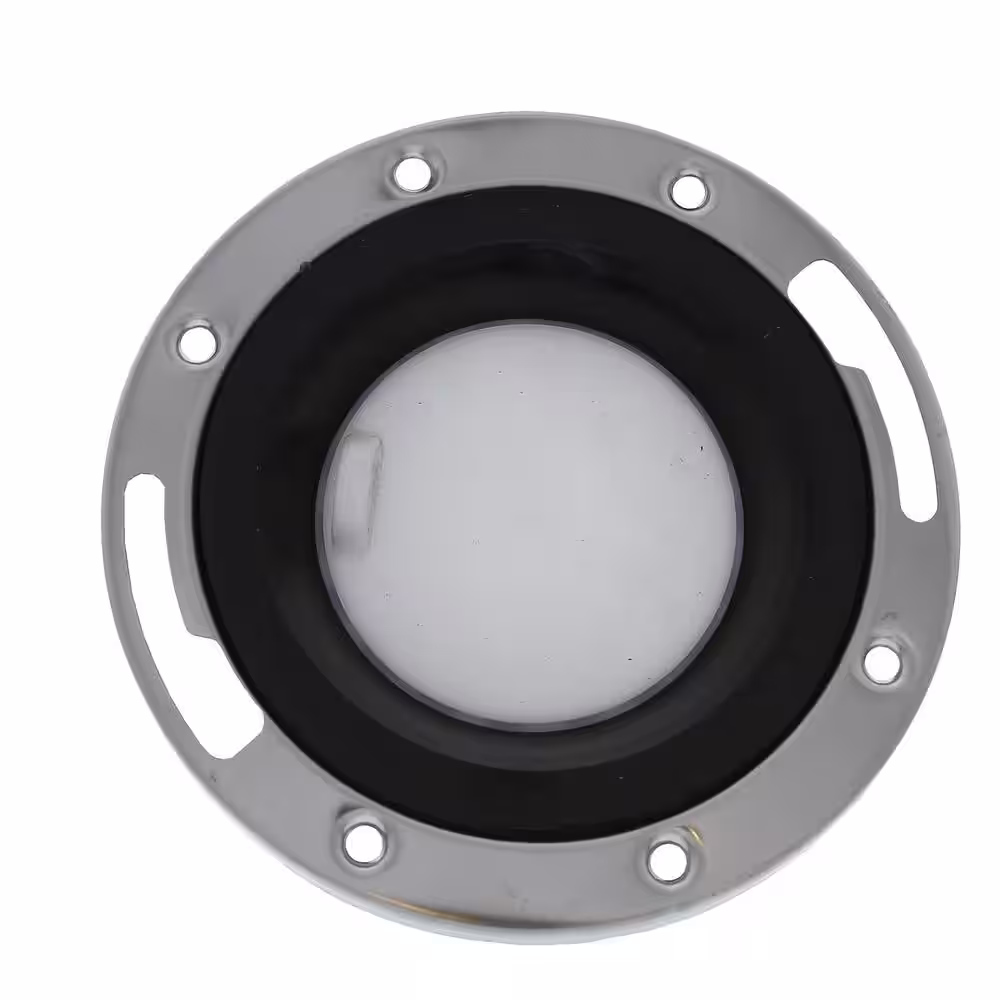 JONES STEPHENS 7 in. O.D. ABS Closet (Toilet) Flange w/Stainless Steel Ring and Knockout, fits Over 3 in. or Inside 4 in. Sch. 40 Pipe