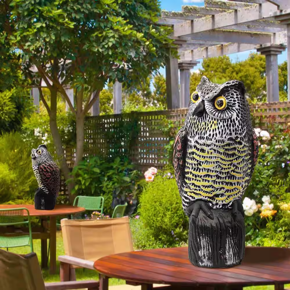 None Solar Powered Owl Decoy with Flashing Eye Hoot Sound Infrared Sensor, Garden Yard Protector