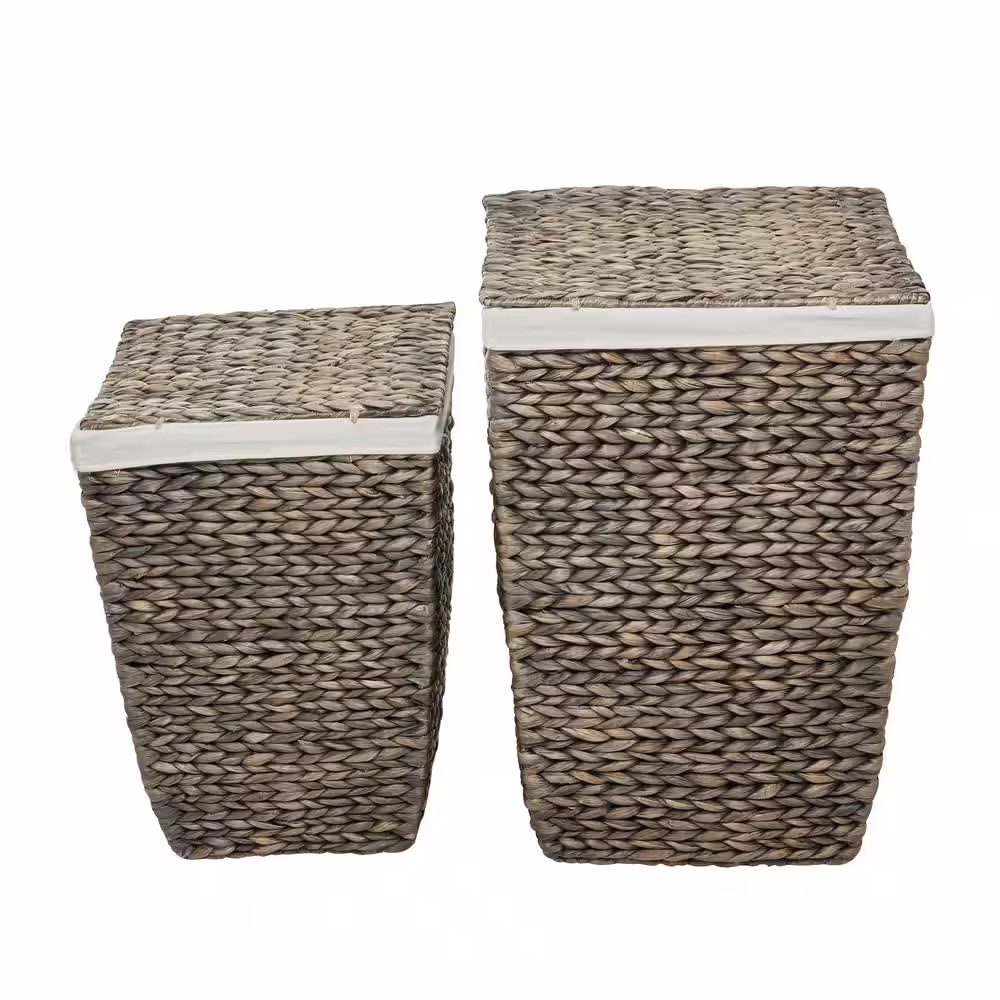 Litton Lane Seagrass Handmade Storage Basket with Liner and Matching Tops (Set of 2)
