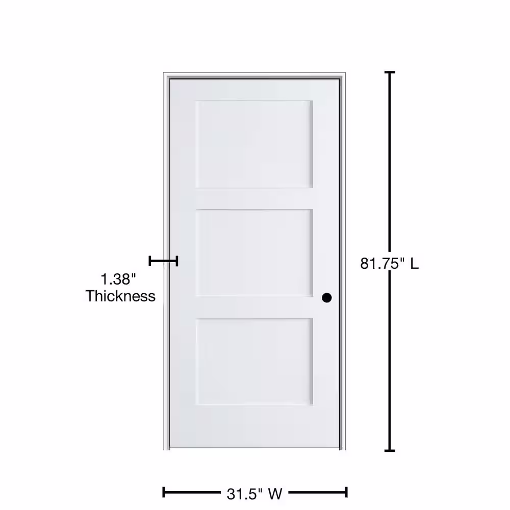 MMI Door Shaker Flat Panel 30 in. x 80 in. Left Hand Solid Core Primed HDF Single Pre-Hung Interior Door with 6-9/16 in. Jamb