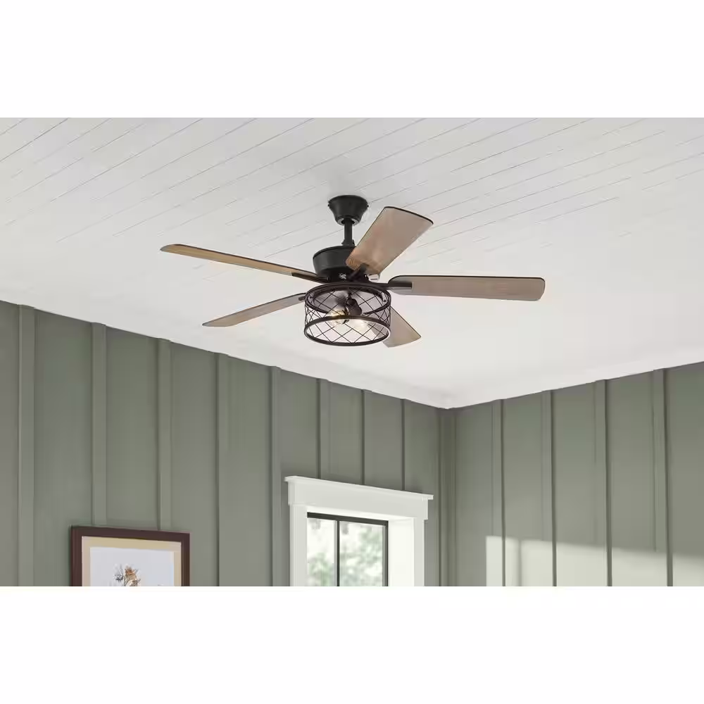 Hampton Bay Ashtead 52 in. LED Indoor Matte Black Ceiling Fan with Light and Remote Control Included