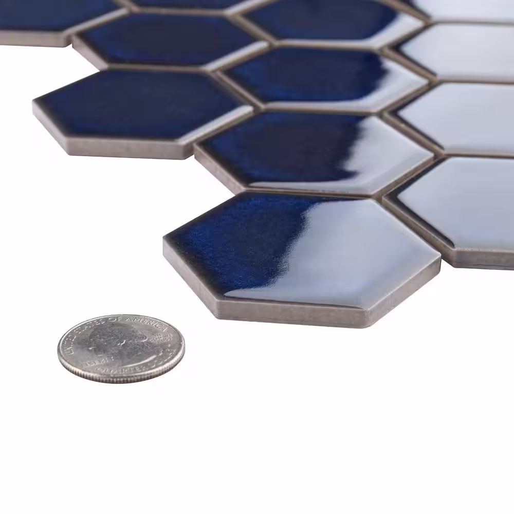Merola Tile Tribeca 2 in. Hex Glossy Cobalt 11-1/8 in. x 12-5/8 in. Porcelain Mosaic Tile (10.0 sq. ft./Case)