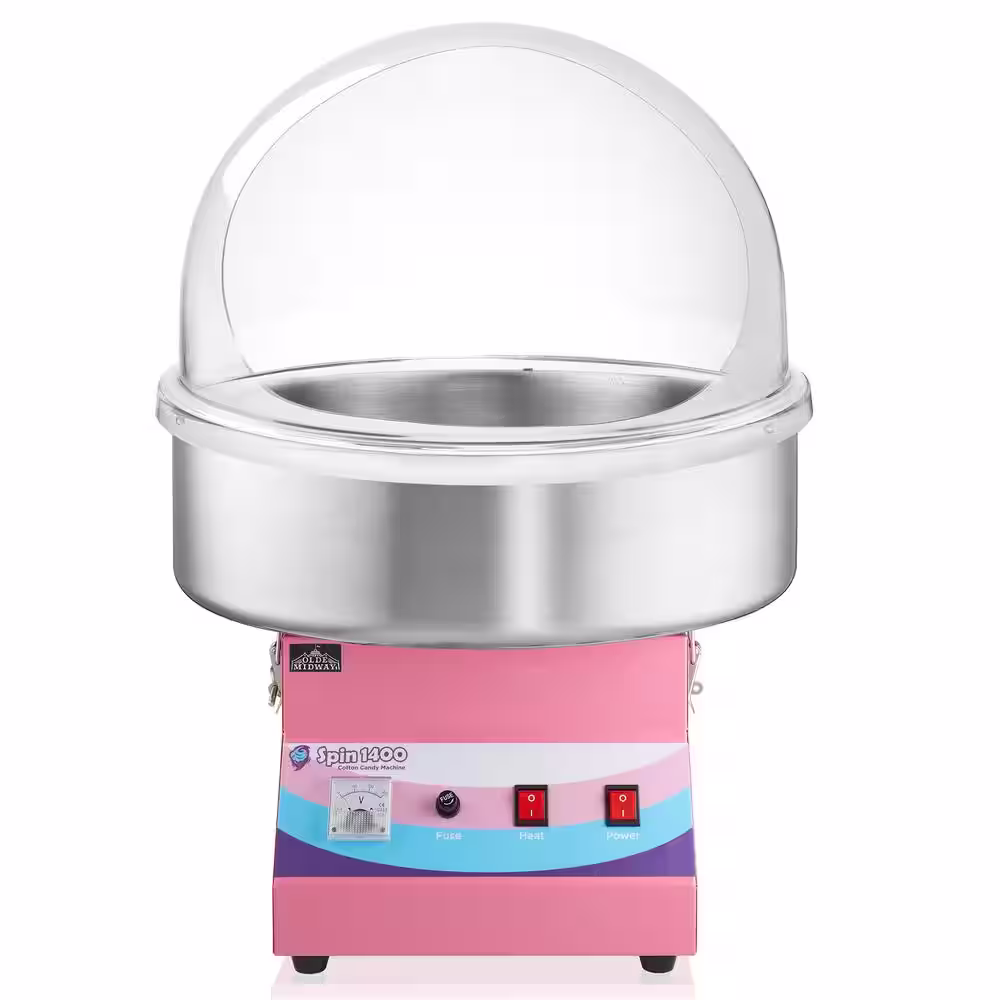Olde Midway 1000 W Pink Cotton Candy Machine with Shield