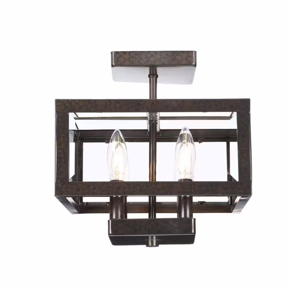 Hampton Bay Tallarook 11 in. 4-Light Oxide Brass Semi Flush Mount Ceiling Light