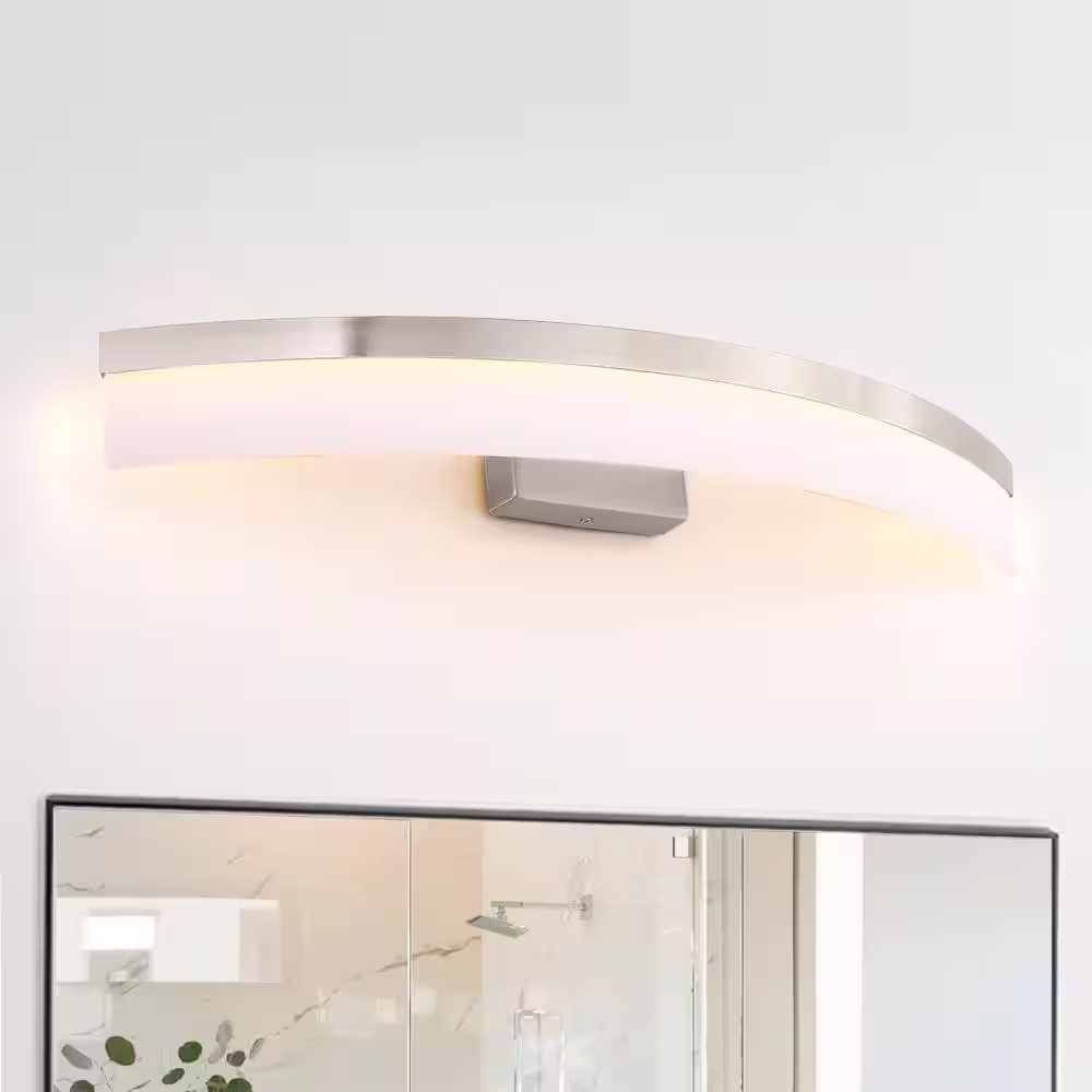 TRUE FINE 26.6 in. 4-Light Curved Brushed Nickel Modern/Contemporary LED Bathroom Vanity Light Bar