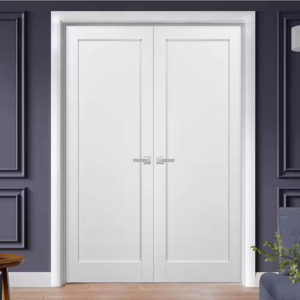 Sartodoors 4111 72 in. x 96 in. Single Panel White Finished Pine Wood Sliding Door with Hardware