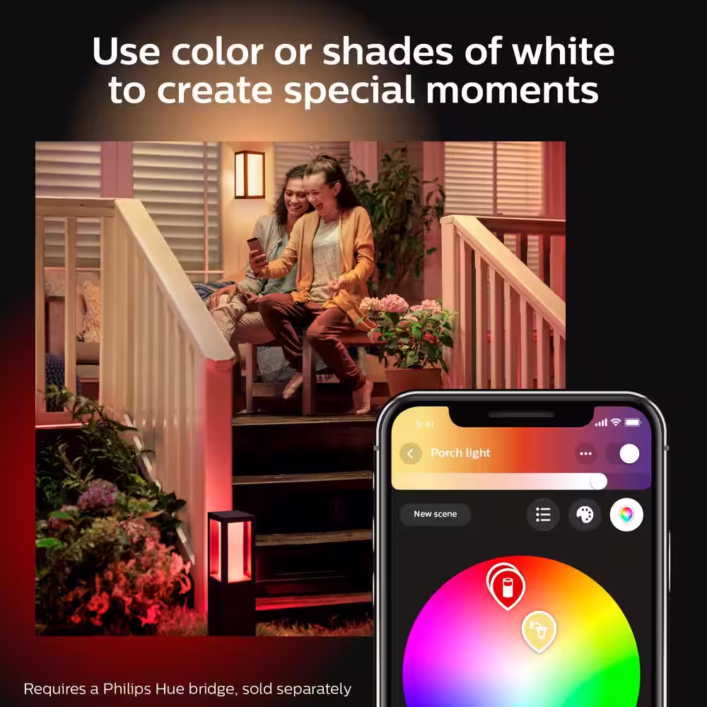 Philips Hue Econic Outdoor Smart Color Changing Square Wall Light Lantern with Integrated LED (1-Pack)