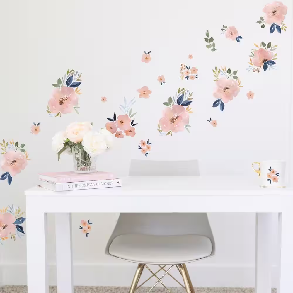 RoomMates Pink and Blue and Green Beth Schneider Sweet Blooms Watercolor Wall Decals