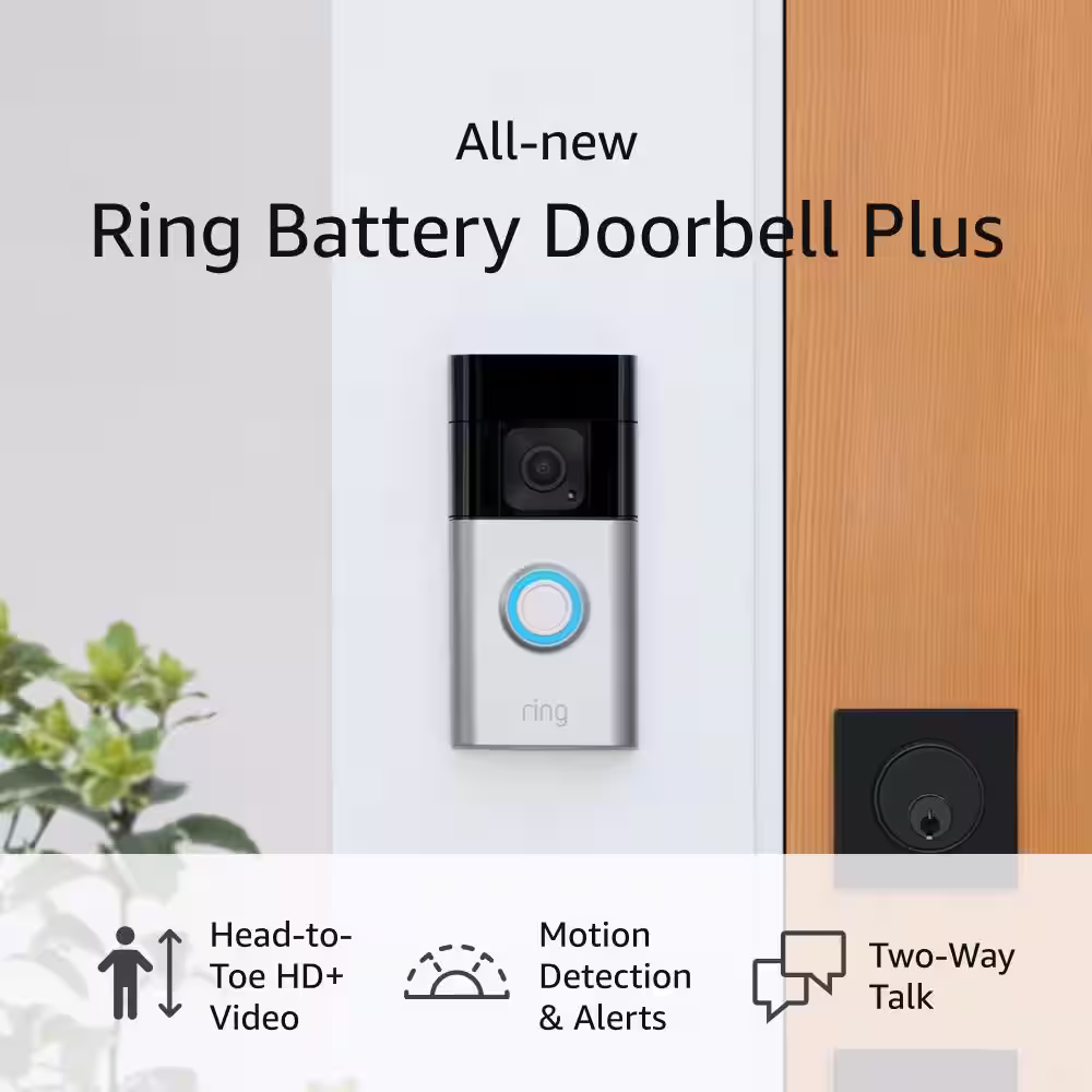 Ring Battery Doorbell Plus - Smart Wireless Doorbell Camera with Head-to-Toe HD+ Video, 2-Way Talk, Motion Detection & Alerts