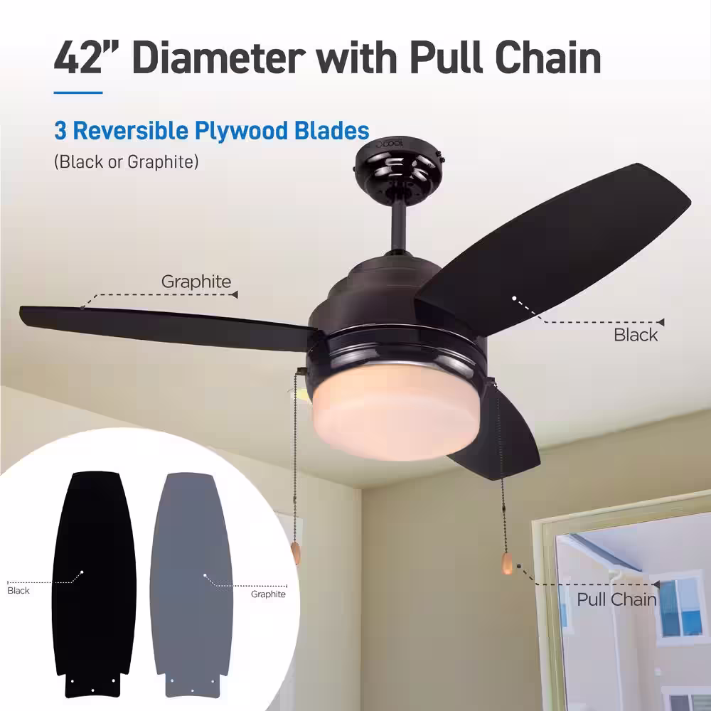 Commercial Cool 42 in. LED Indoor, Matt Black Ceiling Fan
