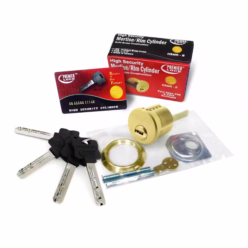 Premier Lock 1-1/8 in. High Security Rim Cylinder, Brass Finish (Pack of 2, Keyed Alike)