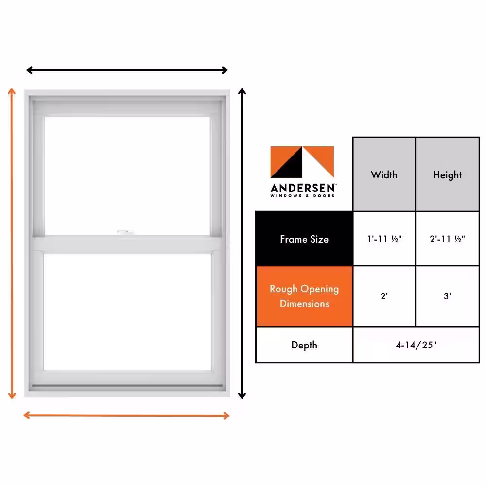 Andersen 23-1/2 in. x 35-1/2 in. 200 Series White Double-Hung Clad Wood Window with White Interior, Low-E Glass & White Hardware