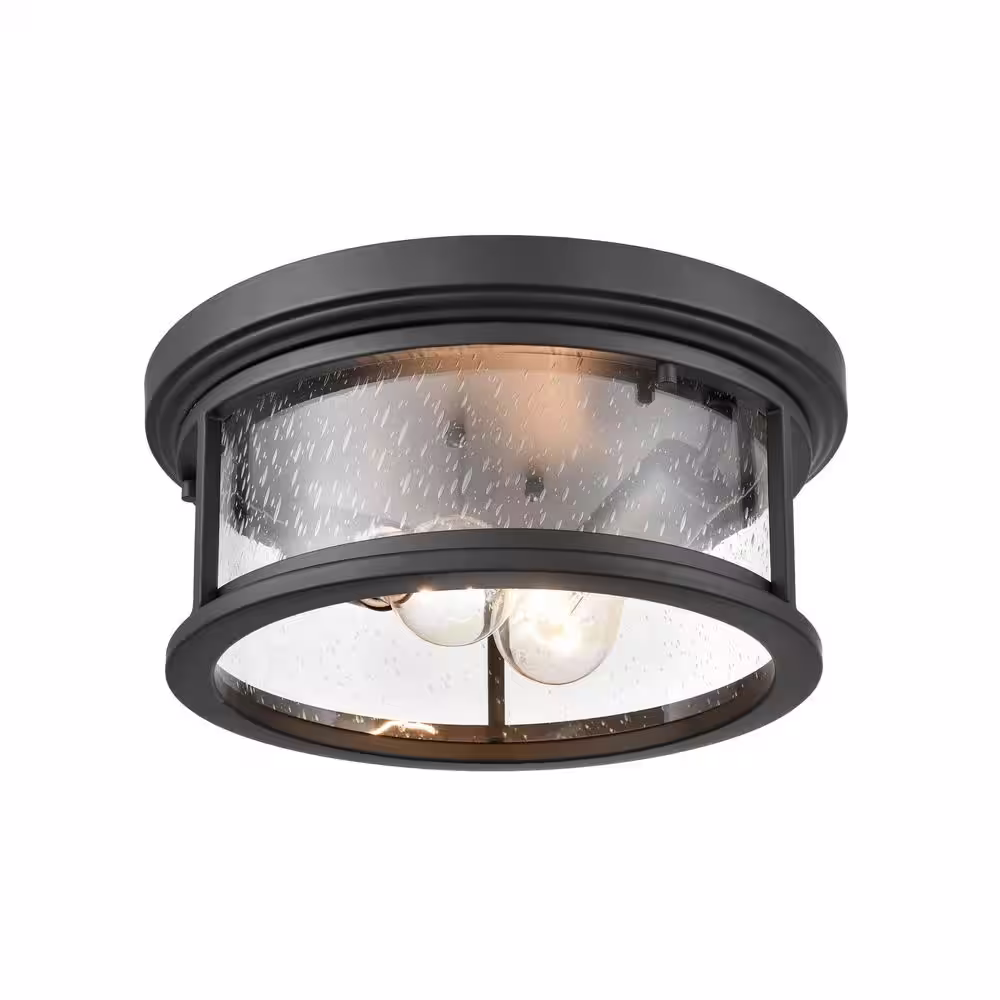 Millennium Lighting Bresley 2-Light 12 in. Powder Coat Black Hardwired Outdoor Flush Mount Light (1-Pack)