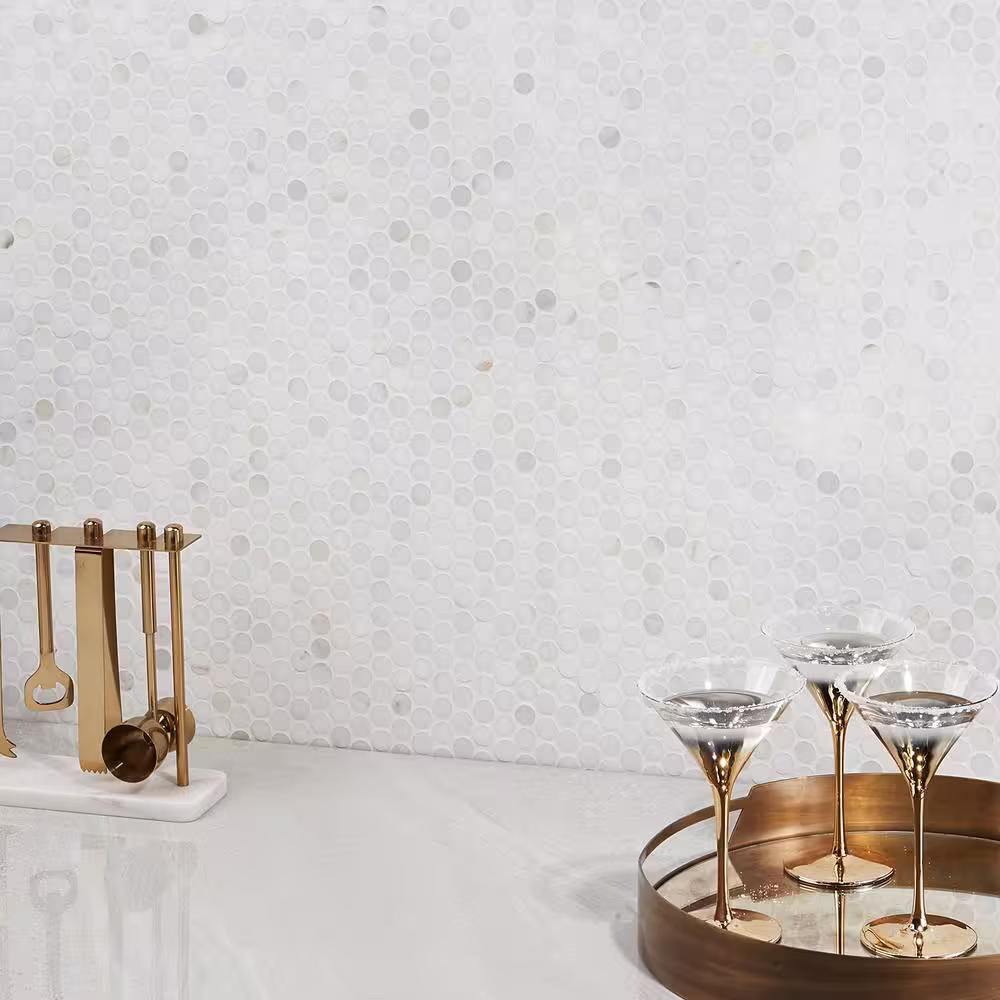 Ivy Hill Tile White Jade 12.01 in. x 11.22 in. Penny Round Polished Marble Mosaic Tile (0.93 sq. ft./Each)
