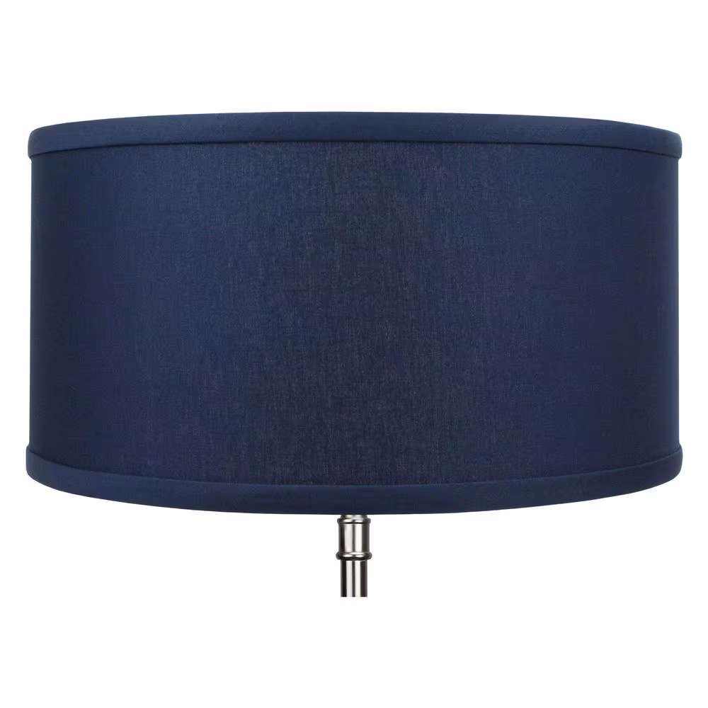 FenchelShades.com Fenchel Shades 14 in. Top Diameter x 14 in. Bottom Diameter x 7 in. Height, Drum Lamp Shade - Linen Navy Blue