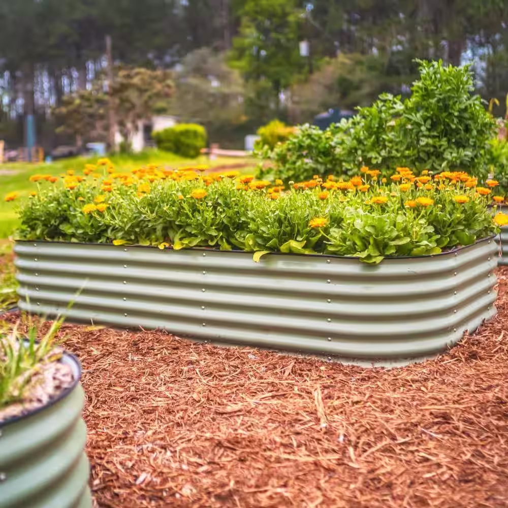 vego garden 17 in. Tall 10-In-1 Modular Olive Green Metal Raised Garden Bed Kit