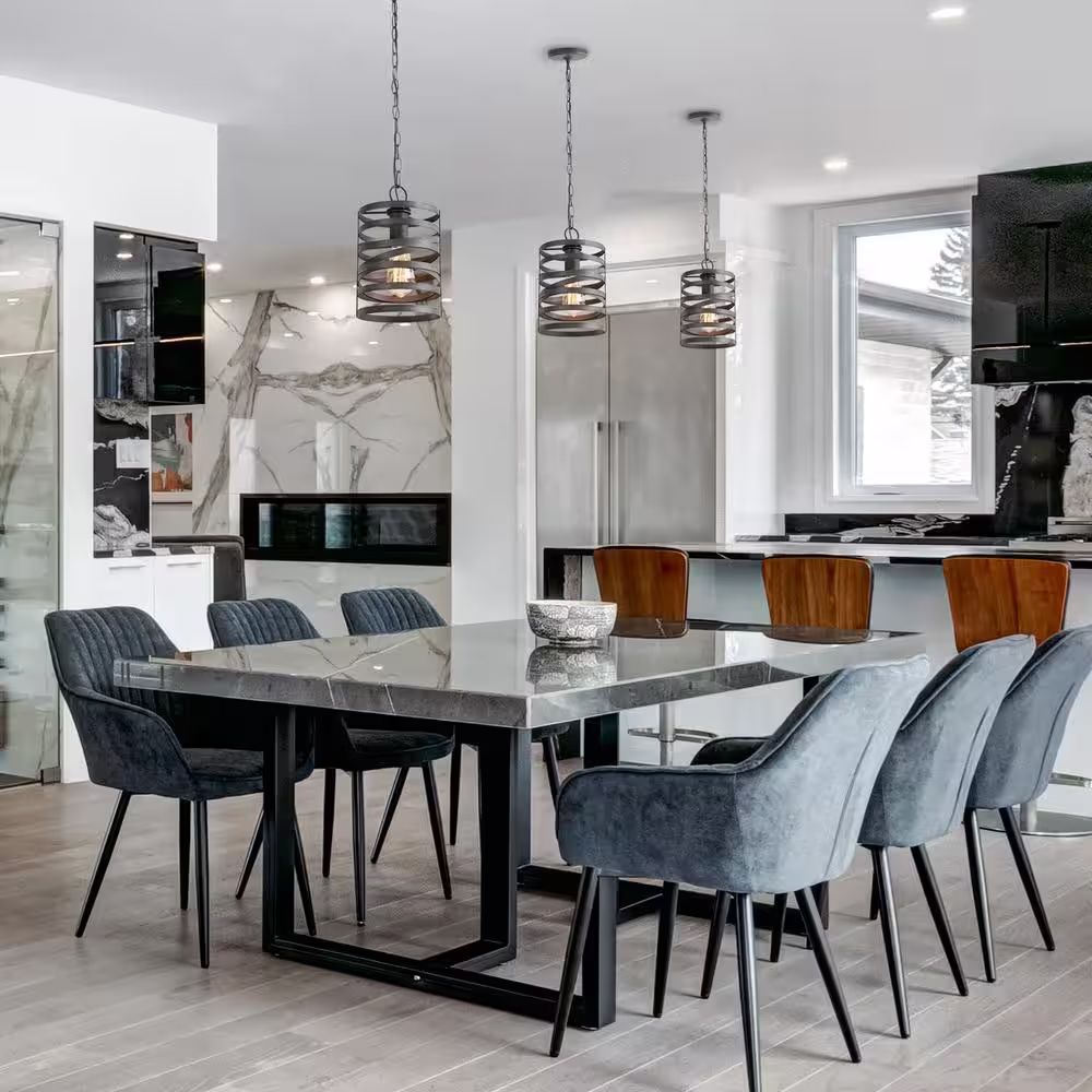 LNC Brushed Gray Modern 1-Light Pendant Drum Cage Kitchen Island High Ceiling Light