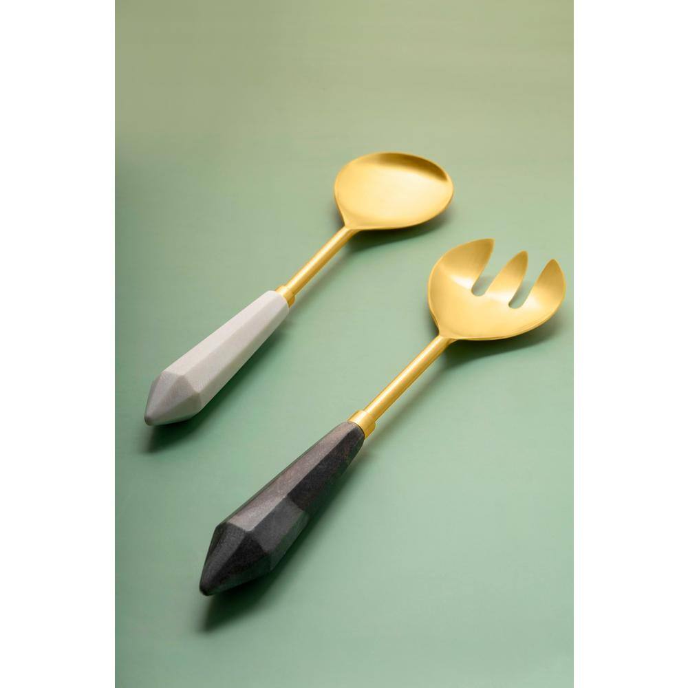 GAURI KOHLI Araliya Marble and Gold Salad Servers (Set of 2)