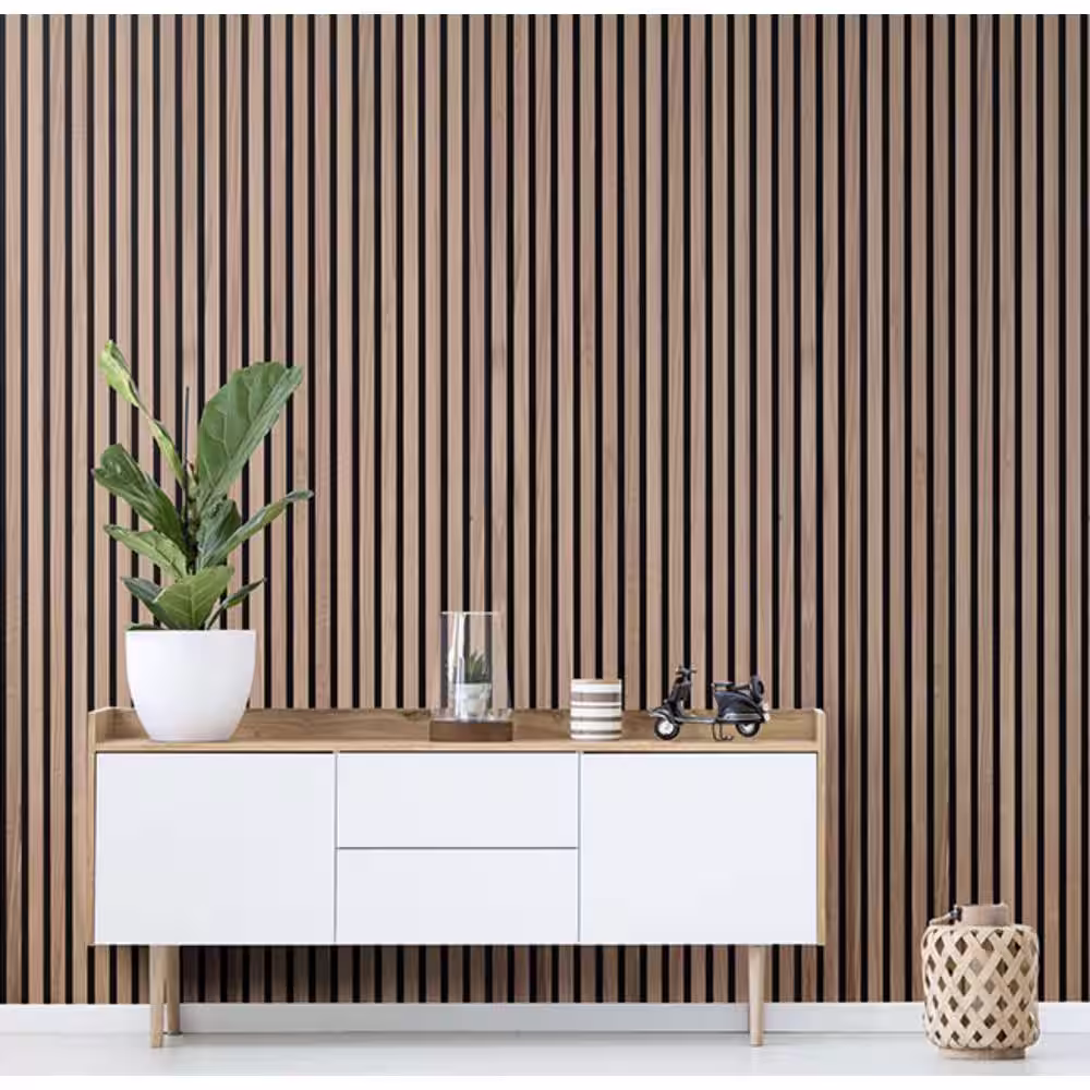 Ejoy 96 in. x 6 in. x 0.8 in. Acoustic Vin.yl Wall Claddin.g Sidin.g Board in. White Birch Wood Color (Set of 4-Piece)