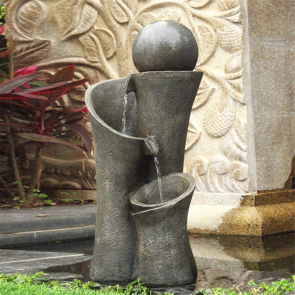 None 24 in. H Curved Tiered Outdoor Water Fountain Garden Patio Fountain with Pump and LED Light