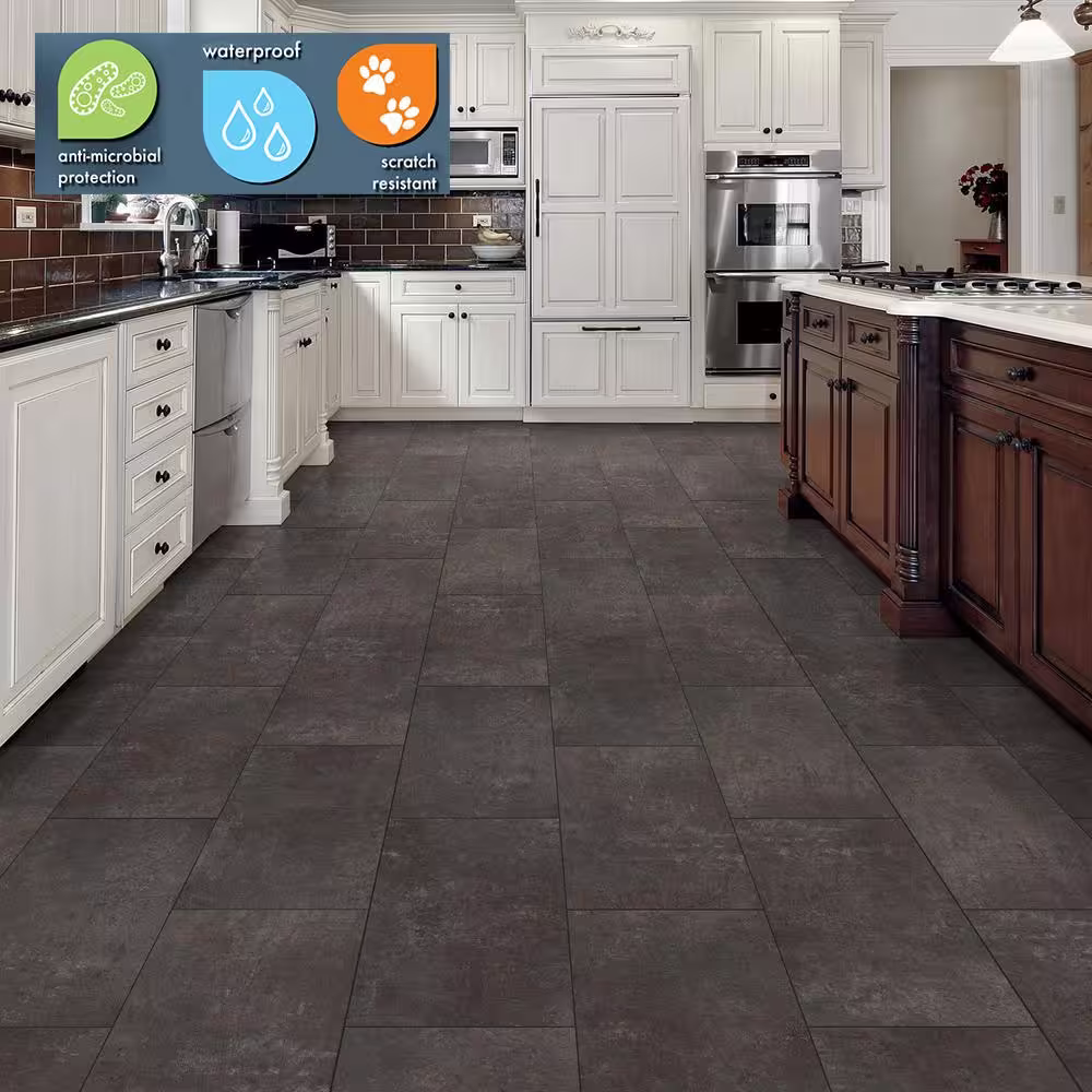 Lifeproof Castle Black Slate 6 MIL x 12 in. W x 24 in. L Click Lock Waterproof Vinyl Tile Flooring (571.9 sqft/pallet)