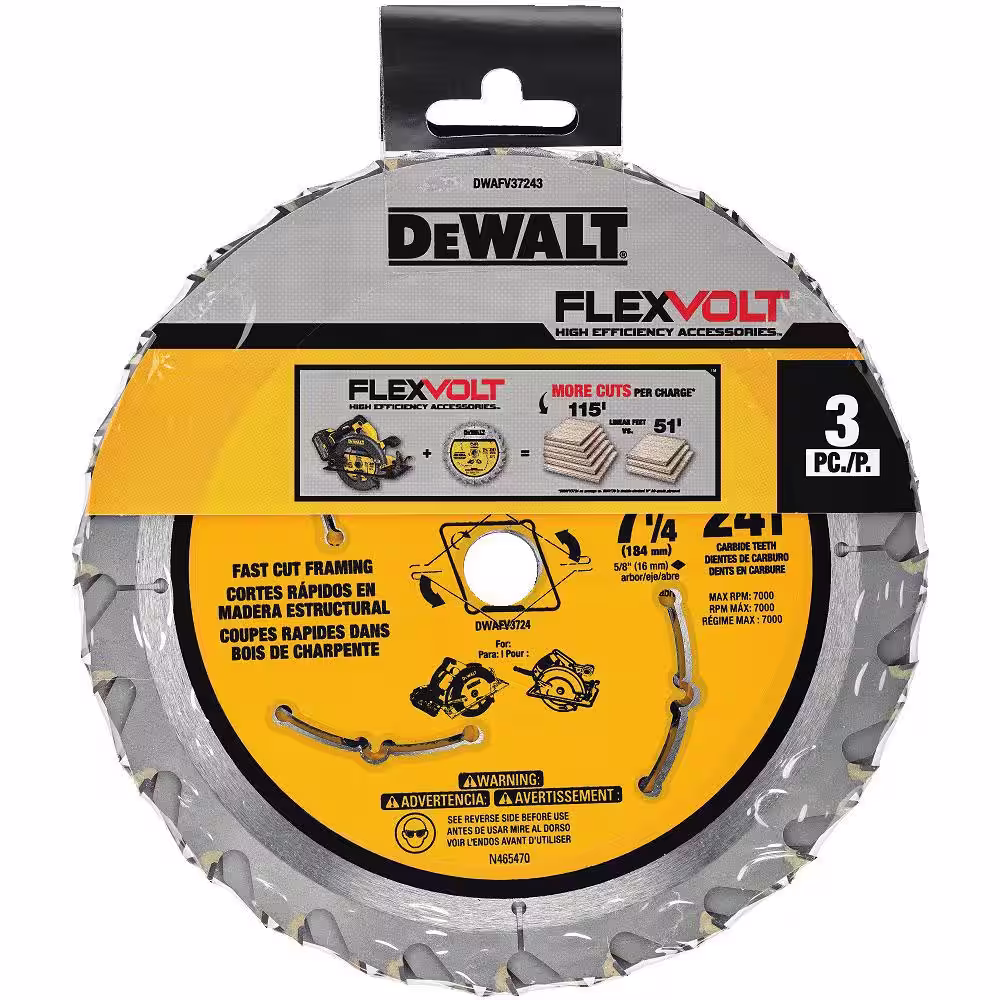 DEWALT FLEXVOLT 7-1/4 in. 24 Tooth Circular Saw Blades (3-Pack)