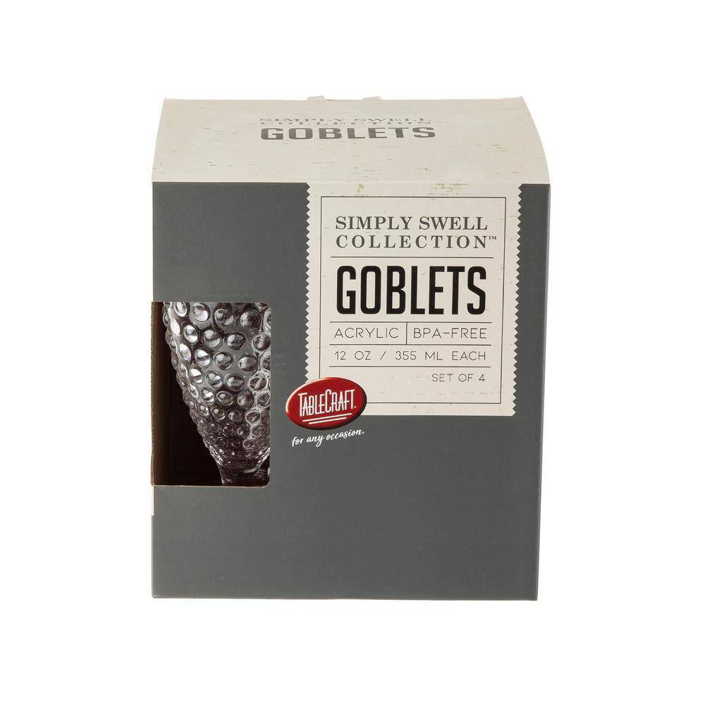 TableCraft Simply Swell Collection 12 oz. Styrene Acrylonitrile Plastic Goblet (Set of 4) (6-Pack)