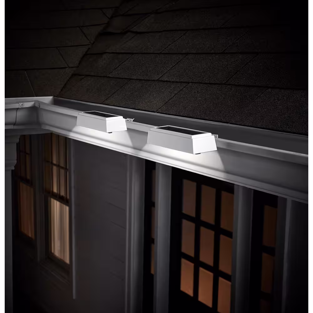 Hampton Bay 20 Lumens White Integrated LED Solar Landscape Flood Gutter Light (2-Pack)
