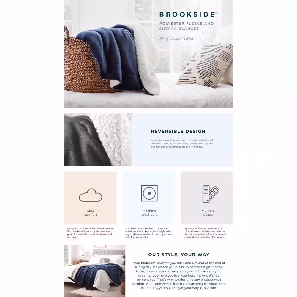 Brookside Reversible Fleece and Sherpa Blanket