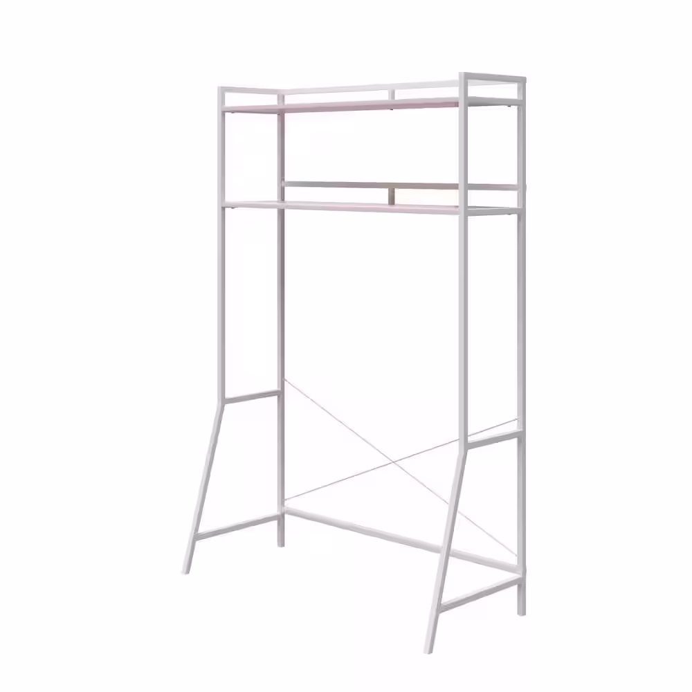 Ameriwood Home Beverly Light Pink/White Over Bed Storage with 2-Shelves for Twin and XL Twin Beds 18.5 in. x 42.83 in. x 64.86 in.