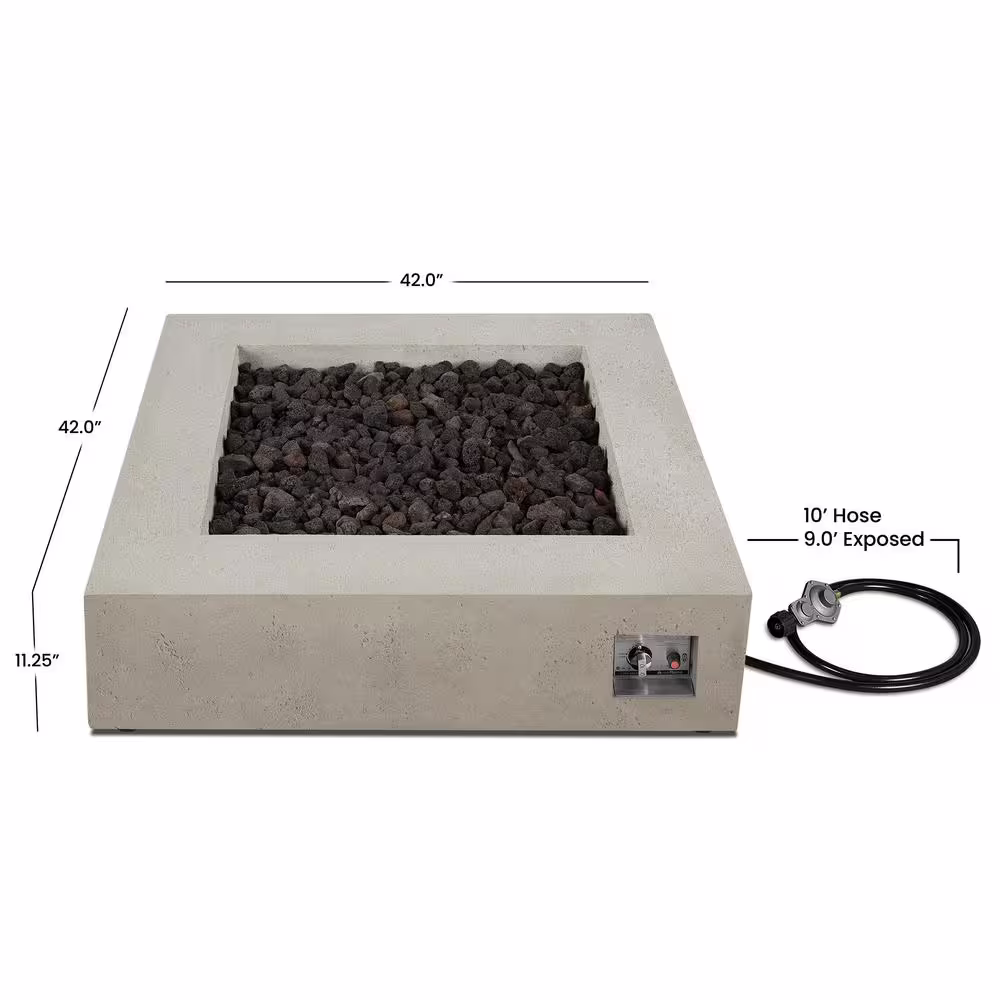 JENSEN CO Brookhurst 42 in. L X 12 in. H Outdoor GFRC Liquid Propane Fire Pit in Flint with Lava Rocks