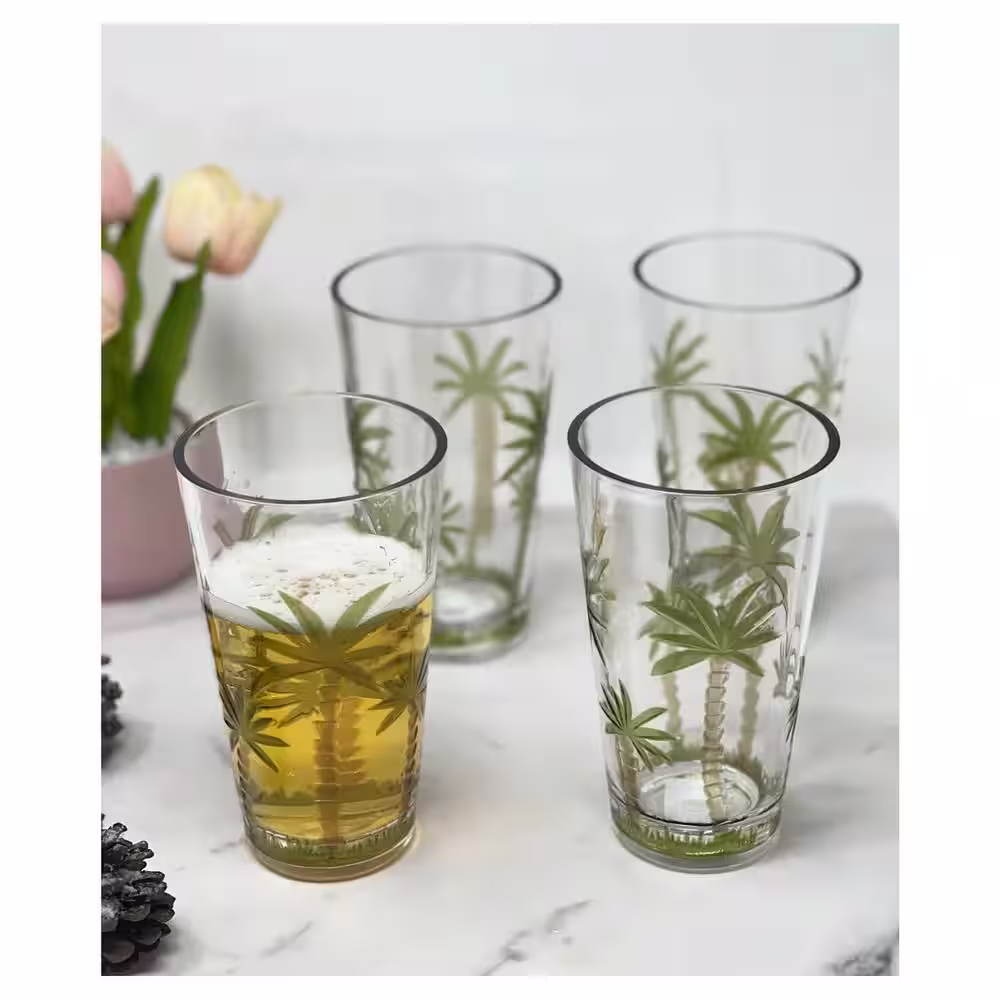 Aoibox (Set of 4) 20 oz. Classic Palm Tree Premium Quality Unbreakable Stemless Acrylic Tumbler Glasses
