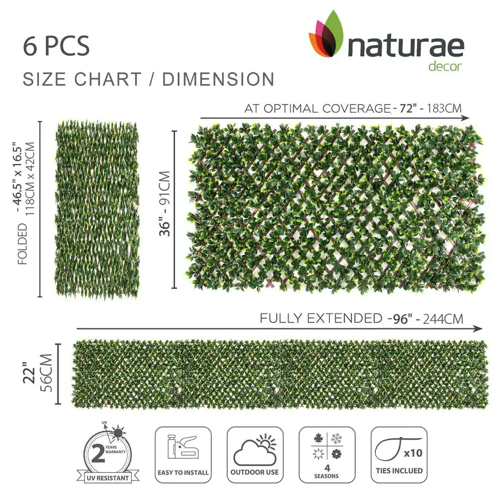 naturae decor Expandable Pvc Trellis Hedges 36 in. X 72 in. Gardenia Artificial Leaf 6 Pieces