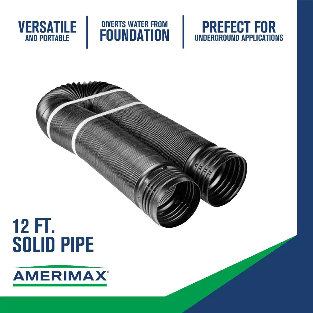 Amerimax Home Products FLEX Drain 4 in. x 12 ft. Black Copolymer Solid Drain Pipe