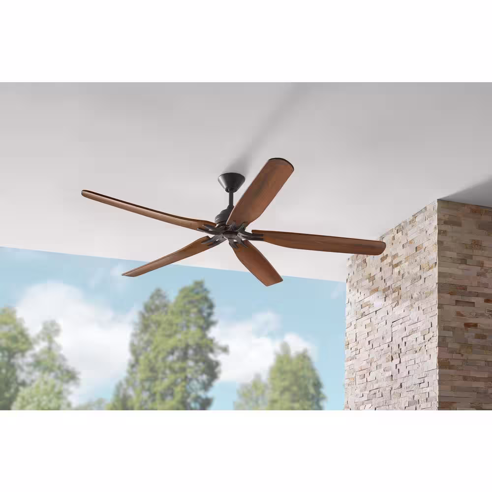 Hampton Bay Danetree 72 in. Indoor/Outdoor Natural Iron Ceiling Fan with Hand Carved Wood Blades and Remote Control Included