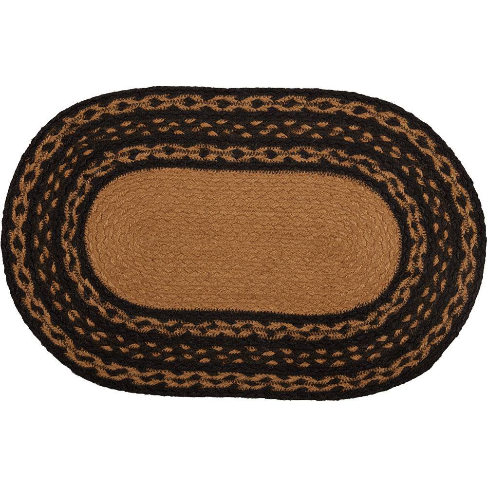 None Farmhouse Star 12 in. W x 18 in. L Black Tan Jute Oval Placemat (Set of 6)